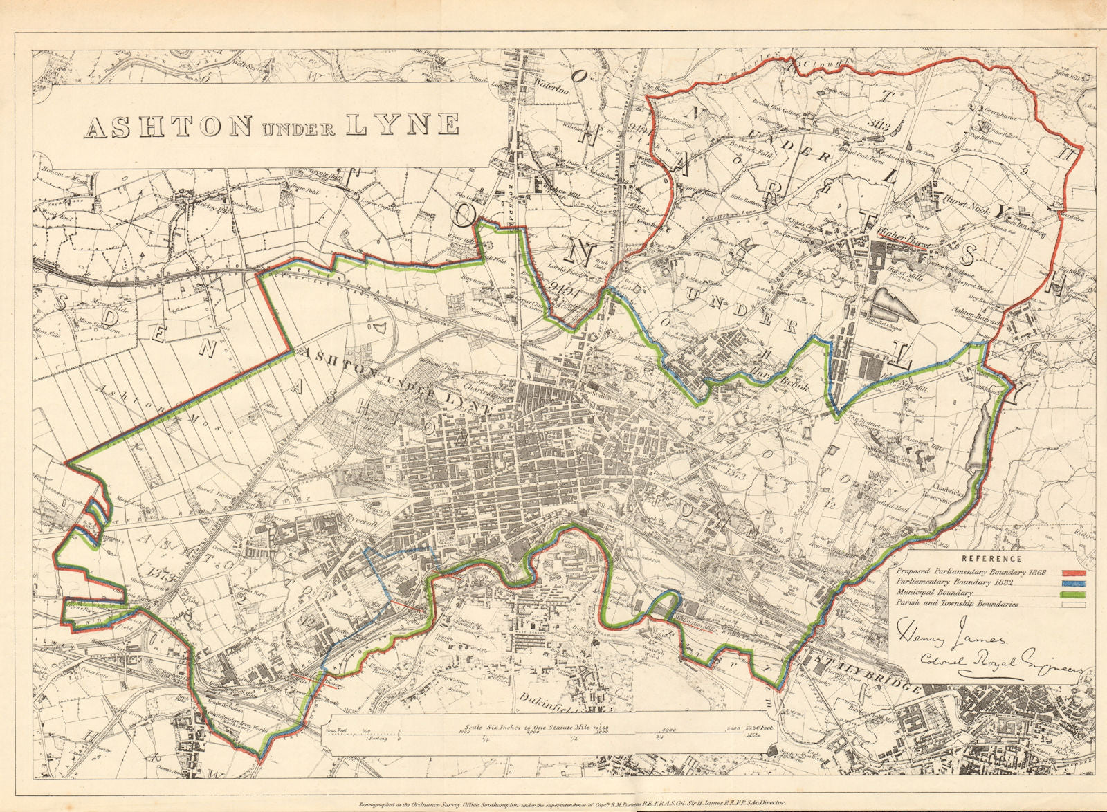 Ashton under Lyne. JAMES. PARLIAMENTARY BOUNDARY COMMISSION 1868 old map